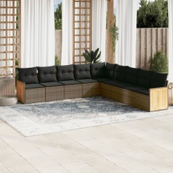 9-tlg. Garten-Sofagarnitur mit Kissen Grau Poly Rattan