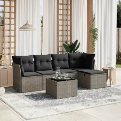 6-tlg. Garten-Sofagarnitur mit Kissen Grau Poly Rattan