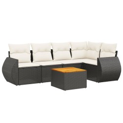 6-tlg. Garten-Sofagarnitur mit Kissen Schwarz Poly Rattan