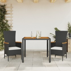 3-tlg. Garten-Essgruppe mit Kissen Schwarz Poly Rattan