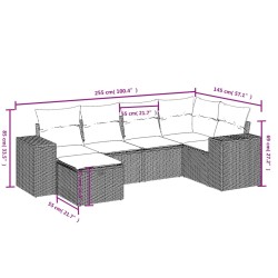 6-tlg. Garten-Sofagarnitur mit Kissen Hellgrau Poly Rattan