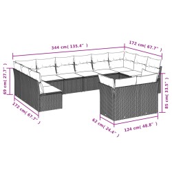 12-tlg. Garten-Sofagarnitur mit Kissen Hellgrau Poly Rattan