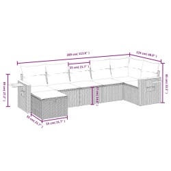 7-tlg. Garten-Sofagarnitur mit Kissen Grau Poly Rattan