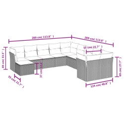 11-tlg. Garten-Sofagarnitur mit Kissen Grau Poly Rattan