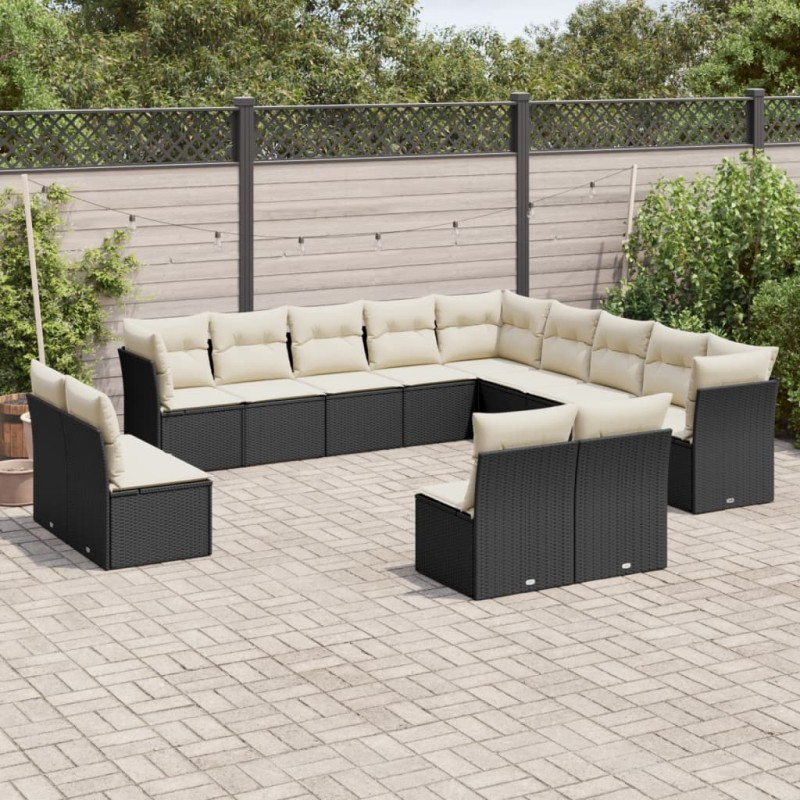 13-tlg. Garten-Sofagarnitur mit Kissen Schwarz Poly Rattan