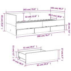 Tagesbett mit Schubladen ohne Matratze Schwarz 100x200 cm