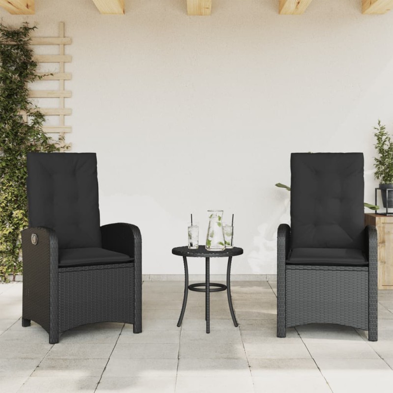 Gartensessel mit Kissen 2 Stk. Verstellbar Schwarz Poly Rattan