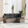 4-tlg. Garten-Sofagarnitur mit Kissen Grau Poly Rattan