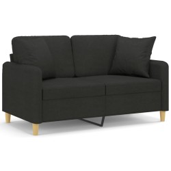 2-Sitzer-Sofa mit Zierkissen Schwarz 120 cm Stoff