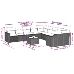 11-tlg. Garten-Sofagarnitur mit Kissen Hellgrau Poly Rattan