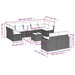 10-tlg. Garten-Sofagarnitur mit Kissen Hellgrau Poly Rattan