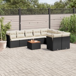 10-tlg. Garten-Sofagarnitur mit Kissen Schwarz Poly Rattan