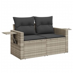 6-tlg. Garten-Sofagarnitur mit Kissen Hellgrau Poly Rattan