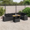 7-tlg. Garten-Sofagarnitur mit Kissen Schwarz Poly Rattan