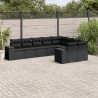 9-tlg. Garten-Sofagarnitur mit Kissen Schwarz Poly Rattan