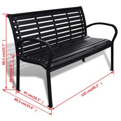 Gartenbank 125 cm Stahl und WPC Schwarz