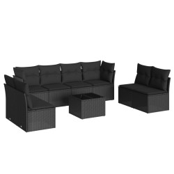 9-tlg. Garten-Sofagarnitur mit Kissen Schwarz Poly Rattan