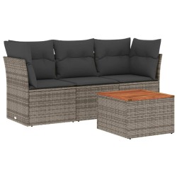 4-tlg. Garten-Sofagarnitur mit Kissen Grau Poly Rattan