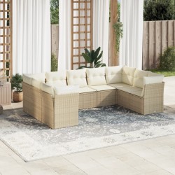 9-tlg. Garten-Sofagarnitur mit Kissen Beige Poly Rattan