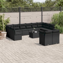 13-tlg. Garten-Sofagarnitur mit Kissen Schwarz Poly Rattan