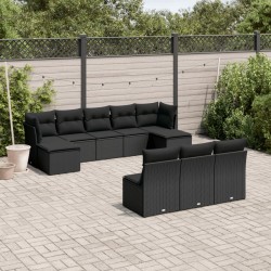 10-tlg. Garten-Sofagarnitur mit Kissen Schwarz Poly Rattan