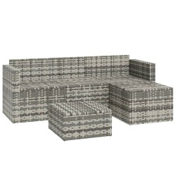 3-tlg. Garten-Lounge-Set mit Kissen Grau Poly Rattan