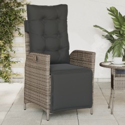 Gartensessel mit Fußteil 2 Stk. Verstellbar Grau Poly Rattan