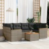 7-tlg. Garten-Sofagarnitur mit Kissen Grau Poly Rattan