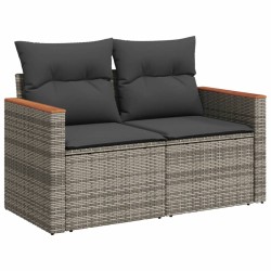 7-tlg. Garten-Sofagarnitur mit Kissen Grau Poly Rattan