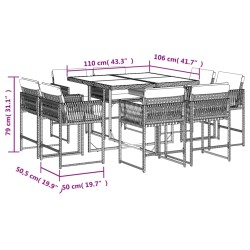 9-tlg. Garten-Essgruppe mit Kissen Beigemischung Poly Rattan