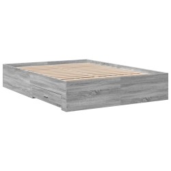 Bettgestell mit Schubladen Grau Sonoma 135x190 cm Holzwerkstoff