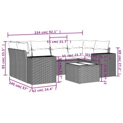 7-tlg. Garten-Sofagarnitur mit Kissen Schwarz Poly Rattan