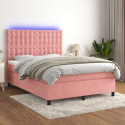 Boxspringbett mit Matratze & LED Rosa 140x190 cm Samt