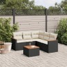 6-tlg. Garten-Sofagarnitur mit Kissen Schwarz Poly Rattan