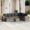 9-tlg. Garten-Sofagarnitur mit Kissen Grau Poly Rattan