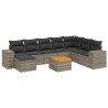 9-tlg. Garten-Sofagarnitur mit Kissen Grau Poly Rattan