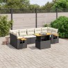 8-tlg. Garten-Sofagarnitur mit Kissen Schwarz Poly Rattan