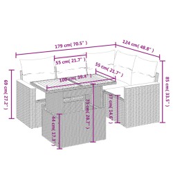 5-tlg. Garten-Sofagarnitur mit Kissen Grau Poly Rattan