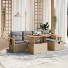 6-tlg. Garten-Sofagarnitur mit Kissen Beige Poly Rattan