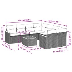 9-tlg. Garten-Sofagarnitur mit Kissen Schwarz Poly Rattan