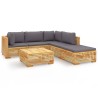 6-tlg. Garten-Lounge-Set mit Kissen Massivholz Teak