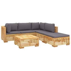 6-tlg. Garten-Lounge-Set mit Kissen Massivholz Teak