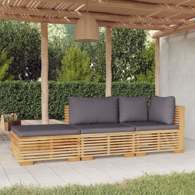 3-tlg. Garten-Lounge-Set mit Kissen Massivholz Teak