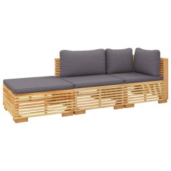 3-tlg. Garten-Lounge-Set mit Kissen Massivholz Teak