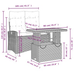 2-tlg. Garten-Essgruppe mit Kissen Schwarz Poly Rattan