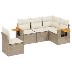 5-tlg. Garten-Sofagarnitur mit Kissen Beige Poly Rattan