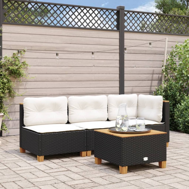 Gartensofa mit Kissen 3-Sitzer Schwarz Poly Rattan