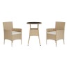 3-tlg. Garten-Bistro-Set mit Kissen Beige Poly Rattan