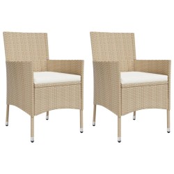 3-tlg. Garten-Bistro-Set mit Kissen Beige Poly Rattan