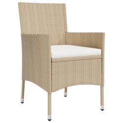 3-tlg. Garten-Bistro-Set mit Kissen Beige Poly Rattan